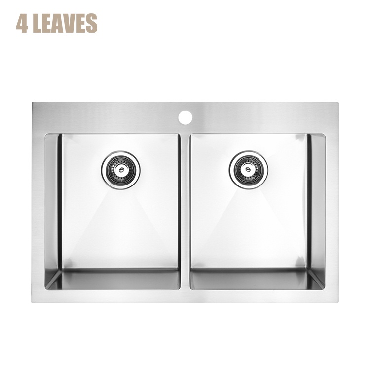 Topmount handmade stainless steel double bowl sink